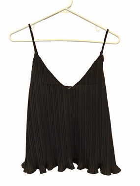 Fanco Black Pleated V-Neck Ruffled Hem Spaghetti Strap Tank Top Size Medium